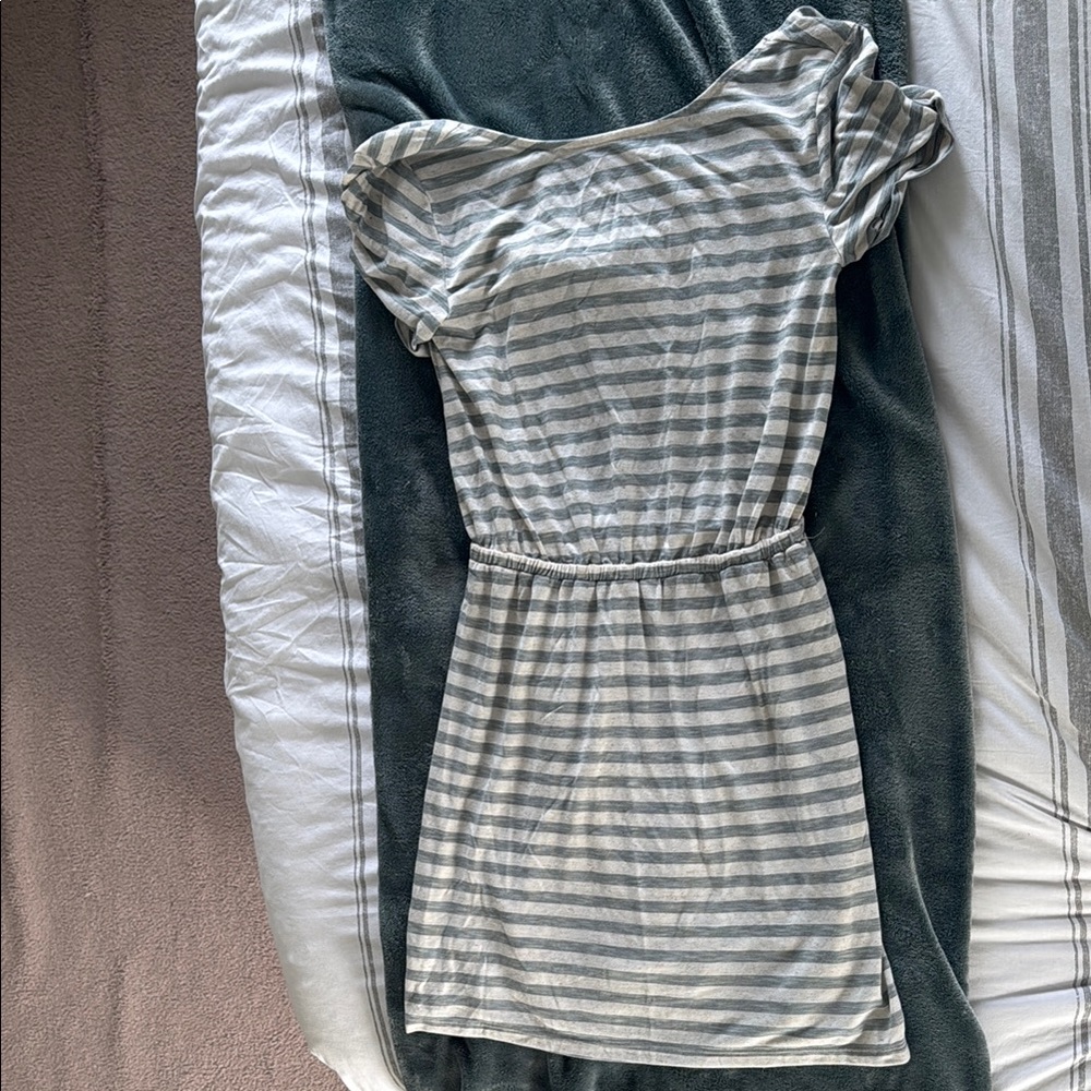 Loft Beach Open Back Striped Blue and White Dress